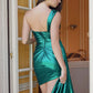 Juliet JT943K Dress One Shoulder Stretch Ruched Metallic Cocktail Side Drape