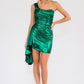 Juliet JT943K Dress One Shoulder Stretch Ruched Metallic Cocktail Side Drape