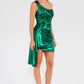 Juliet JT943K Dress One Shoulder Stretch Ruched Metallic Cocktail Side Drape