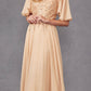 Juliet JTM14F Long A-Line Flutter Mid-Length Sleeve Evening Gown