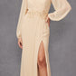 Juliet JTM16A Long Sleeve V-Neck Embroidered Applique Evening Gown