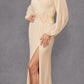 Juliet JTM16A Long Sleeve V-Neck Embroidered Applique Evening Gown