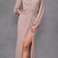 Juliet JTM16A Long Sleeve V-Neck Embroidered Applique Evening Gown