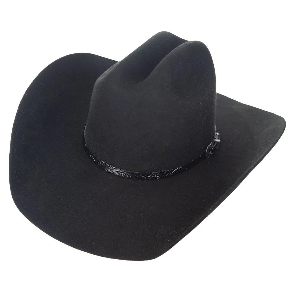 HatCountry Justin Rock Creek black wool felt cowboy hat, three-quarter view