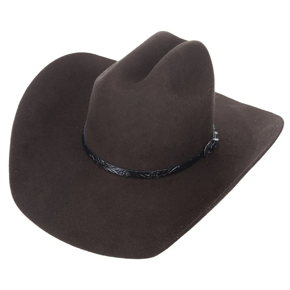 Justin Rock Creek wool felt cowboy hat in espresso brown, three-quarter view