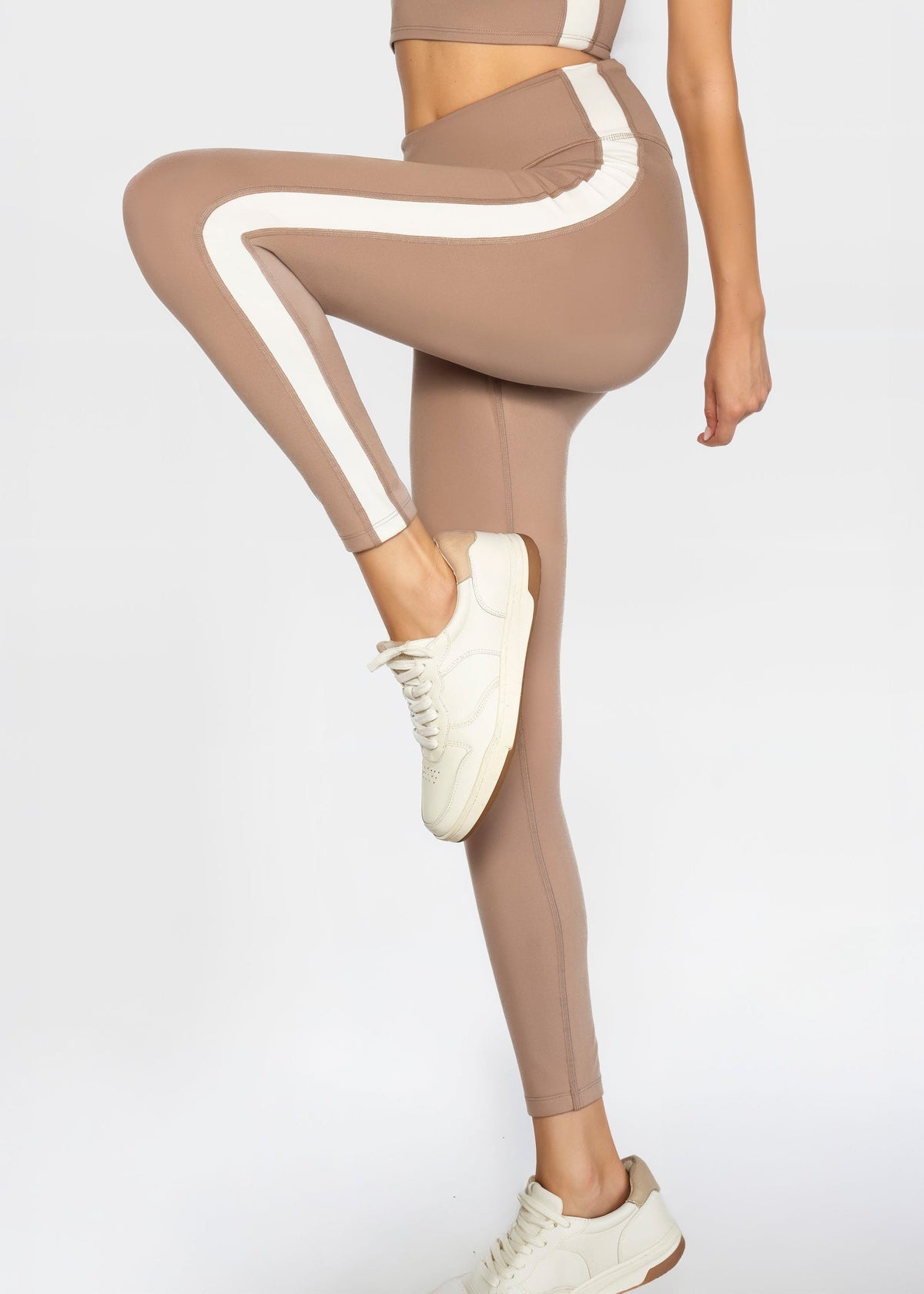 Trophy Yoga side split yoga leggings made in USA, showing fitted stretch design and side slit detail