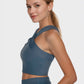 Trophy Yoga criss cross tennis crop top in a fitted athletic design, made in USA