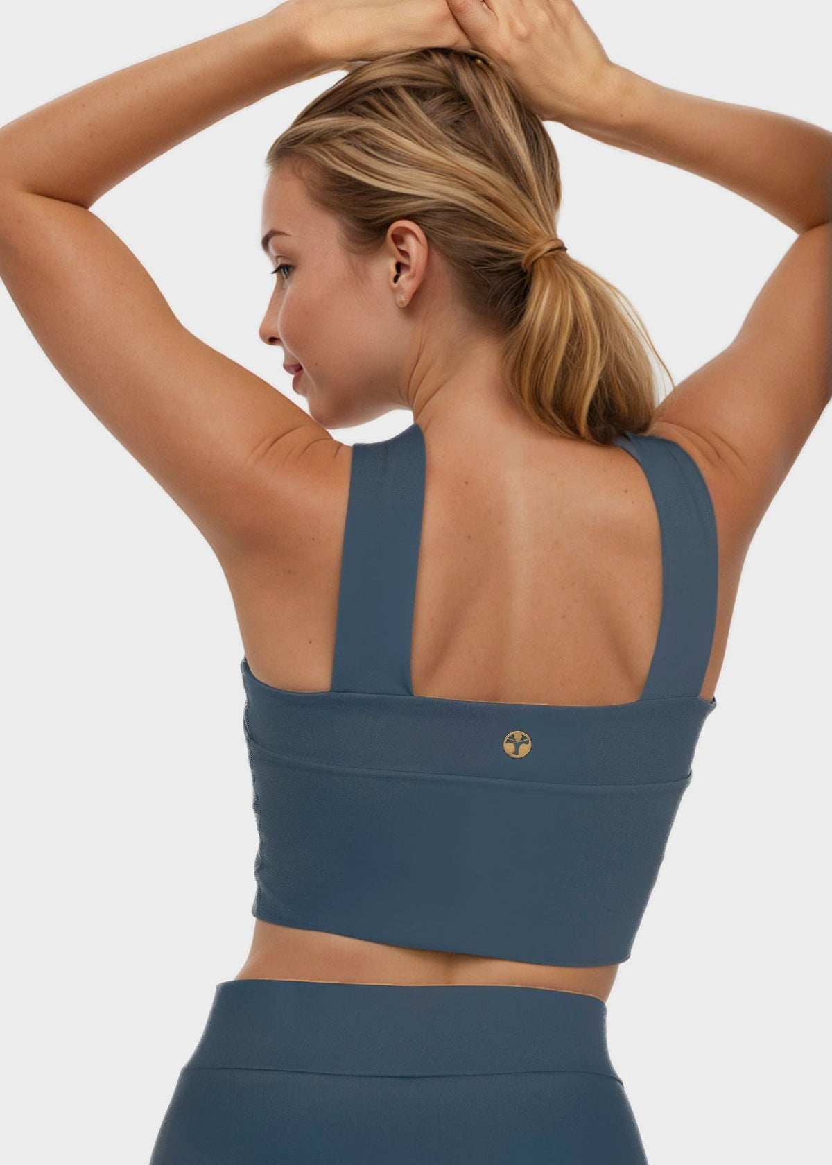Trophy Yoga criss cross tennis crop top in black, made in USA