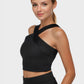 Trophy Yoga criss cross tennis crop top in white, made in USA