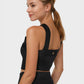 Trophy Yoga Criss Cross Tennis Crop Top in black, made in USA, front view