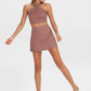Trophy Yoga criss cross tennis crop top, front view, made in USA