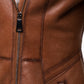 Ayvas Tan Shearling Coat with Fox Fur Trim Hoodie