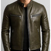 James Leather Green Jacket - Men Leather Jacket Green - Brown