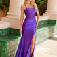 Nox Anabel K1521 Lace-Up Satin Pleated Top Dress with Slit