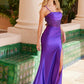 Nox Anabel K1521 Lace-Up Satin Pleated Top Dress with Slit