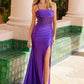 Nox Anabel K1521 Lace-Up Satin Pleated Top Dress with Slit