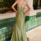 Nox Anabel K1521 Lace-Up Satin Pleated Top Dress with Slit