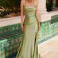 Nox Anabel K1521 Lace-Up Satin Pleated Top Dress with Slit