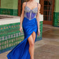 Nox Anabel K1575 Silver Stone Adorned Corset with Pleated Skirt Dress