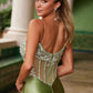 Nox Anabel K1575 Silver Stone Adorned Corset with Pleated Skirt Dress