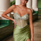 Nox Anabel K1575 Silver Stone Adorned Corset with Pleated Skirt Dress
