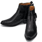 CALTO - K30523 - 3.3 Inches Taller (Black) - Woven High-Top Ankle Buckle Zipper Boots
