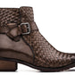 CALTO - K30525 - 3.3 Inches Taller (Coffee Brown) - Woven High-Top Buckle Zipper Ankle Boots