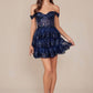 Nox Anabel K856 Short Off the Shoulder A-Line Tiered Skirt Dress