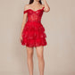 Nox Anabel K856 Short Off the Shoulder A-Line Tiered Skirt Dress