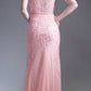 CLEARANCE - Cinderella Divine KC1736 Fitted Peach Long Lace Dress Cap Sleeved (Size 6)