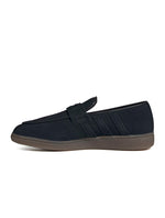 Black Adidas Mens Handball Spezial loafer shown from the side, featuring a sleek design and comfortable fit in men's footwear.