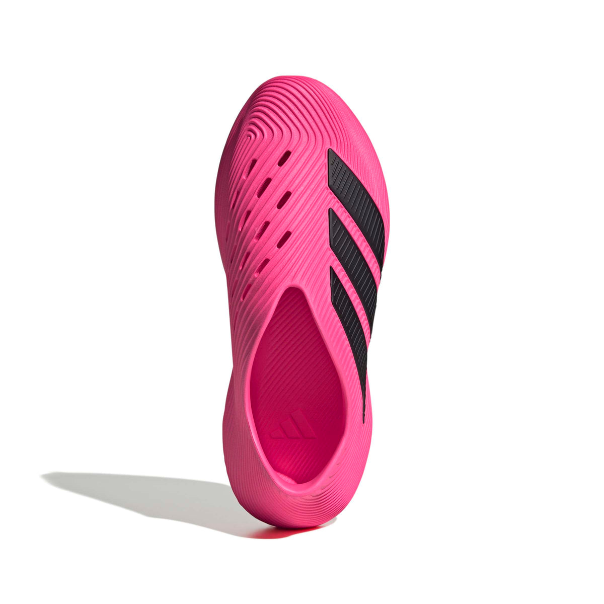 Pink Adidas men's Purechill footwear shown from a top portrait view, highlighting the stylish design and vibrant color.
