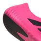 Adidas men's Purechill pink footwear with white accents, close-up view showing breathable mesh material and sporty design.