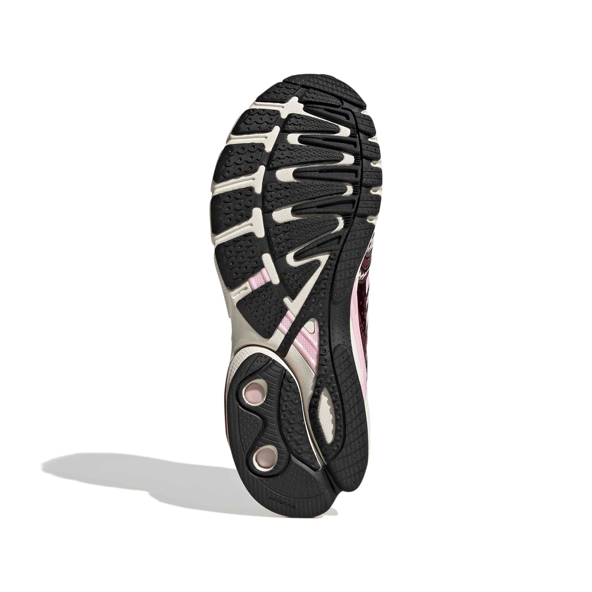 Pink Adidas Womens Adistar Control 5 footwear shown from bottom view, featuring white sole and athletic design.