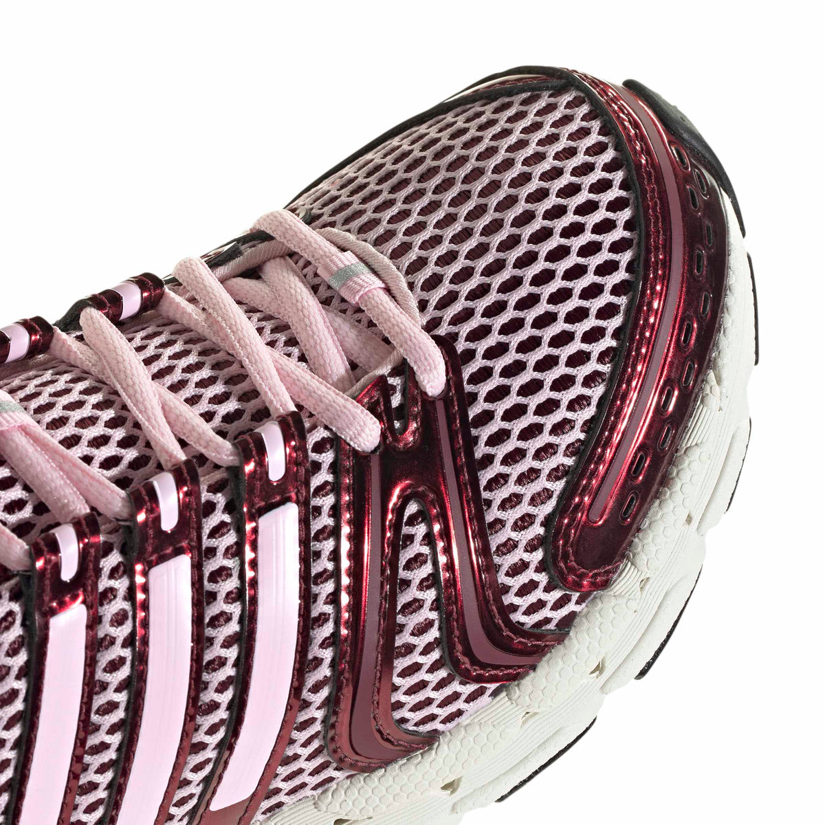 Pink Adidas Womens Adistar Control 5 footwear with detailed close-up view showing the shoe's design and branding.