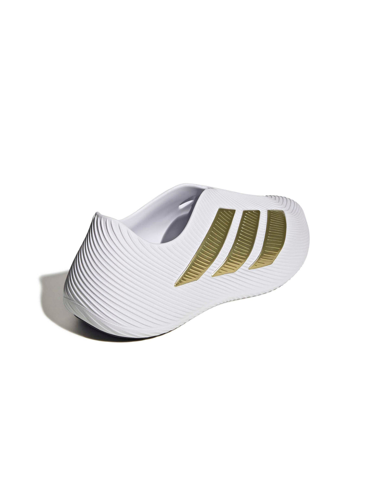 Adidas men's Purechill white and gold footwear, back and lateral top view showing sleek design and breathable material.