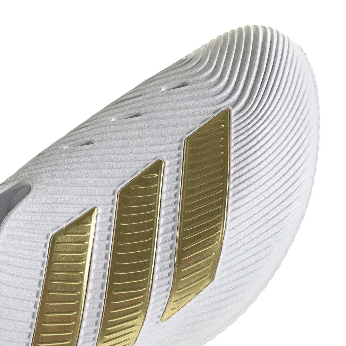 Adidas men's Purechill white and gold footwear showing detailed view of the white sneaker with gold accents.