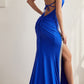 Cinderella Divine KV1082 Floor Length One Shoulder Stretch Satin Dress with Slit