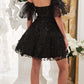 Ladivine KV1089 Short Floral Strapless A-Line Dress with Puff Sleeves