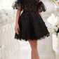 Ladivine KV1089 Short Floral Strapless A-Line Dress with Puff Sleeves