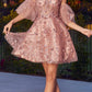 Ladivine KV1089 Short Floral Strapless A-Line Dress with Puff Sleeves