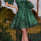 Ladivine KV1089 Short Floral Strapless A-Line Dress with Puff Sleeves