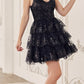 Ladivine KV1090 Glitter Printed A-Line Ruffle Short Dress