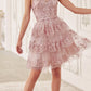 Ladivine KV1090 Glitter Printed A-Line Ruffle Short Dress