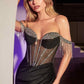 Ladivine KV1123 Dress Off The Shoulder Fitted Fringe Gown
