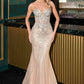 Ladivine KV1129 Strapless Sweetheart Neck Crystal Linear Beading Gown