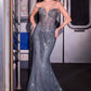 Ladivine KV1129 Strapless Sweetheart Neck Crystal Linear Beading Gown