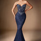 Ladivine KV1129 Strapless Sweetheart Neck Crystal Linear Beading Gown