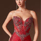 Ladivine KV1129 Strapless Sweetheart Neck Crystal Linear Beading Gown