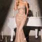 Ladivine KV1129 Strapless Sweetheart Neck Crystal Linear Beading Gown